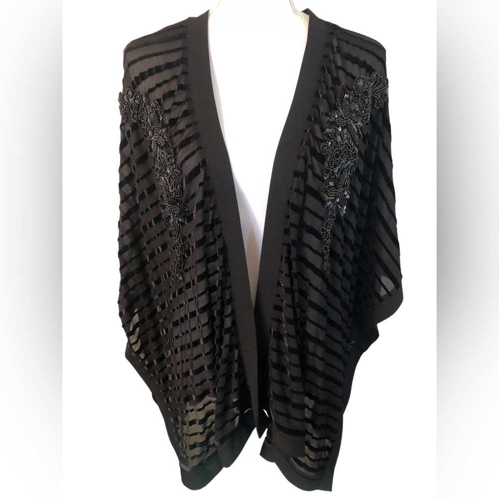 Black Cape Jacket With Velvet & Embellishments